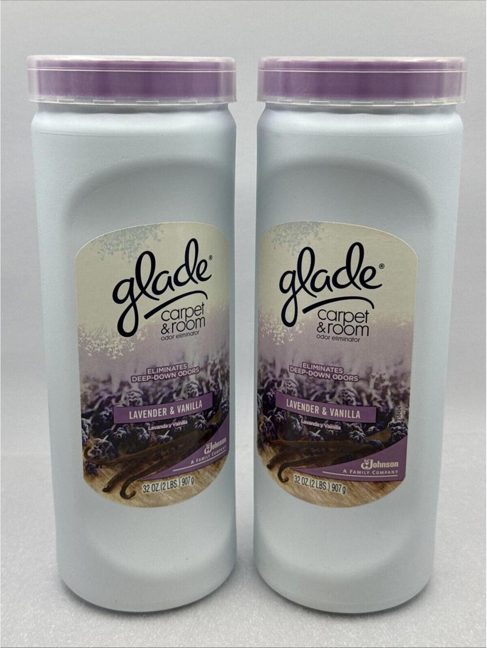 Glade Carpet & Room Odor Eliminator Lavender & Vanilla - 2 Bottles NEW 32oz